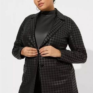 Torrid Studio Luxe Ponte Relaxed Blazer - black houndstooth